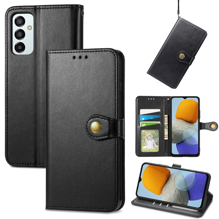 

For Samsung Galaxy M23 Solid Color Leather Buckle Phone Case(Black)