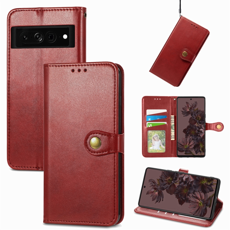 

For Google Pixel 7 Pro 5G Retro Solid Color Buckle Leather Phone Case(Red)
