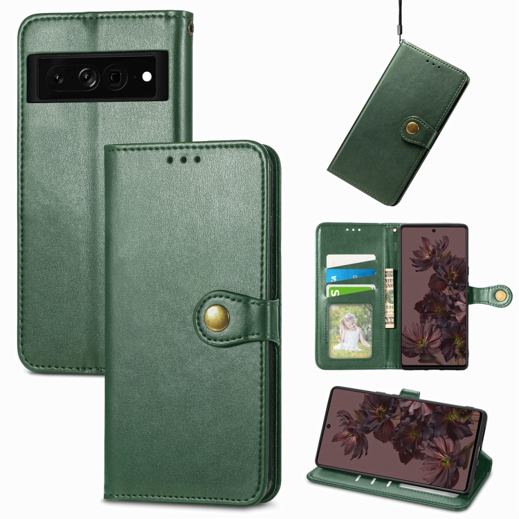 

For Google Pixel 7 Pro 5G Retro Solid Color Buckle Leather Phone Case(Green)