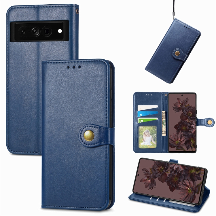 

For Google Pixel 7 5G Retro Solid Color Buckle Leather Phone Case(Blue)