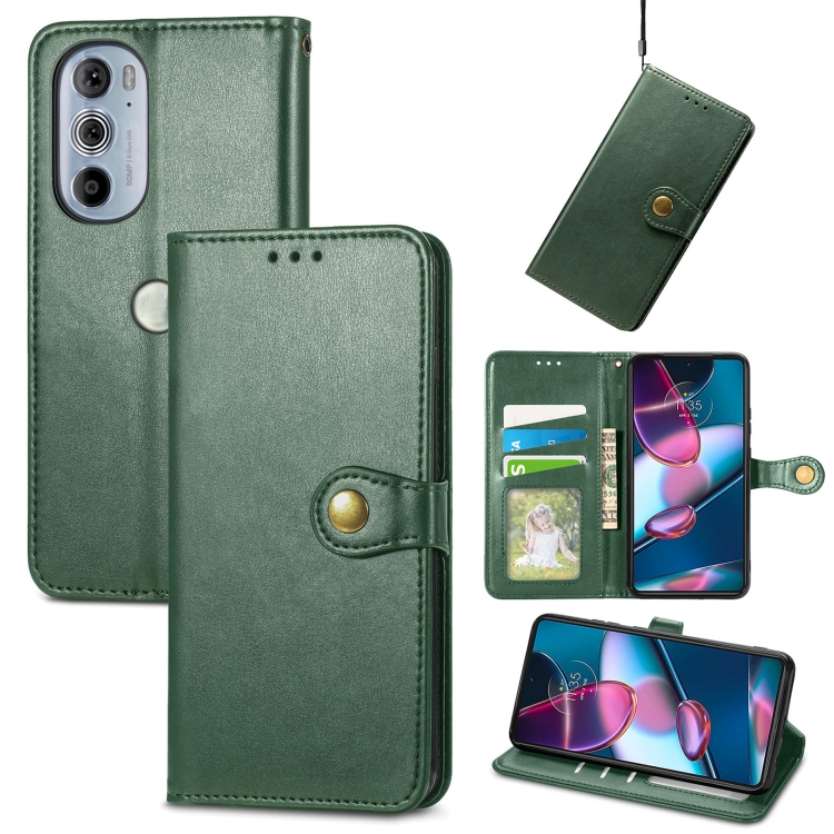 

For Motorola Edge 30 Pro Retro Solid Color Buckle Leather Phone Case(Green)