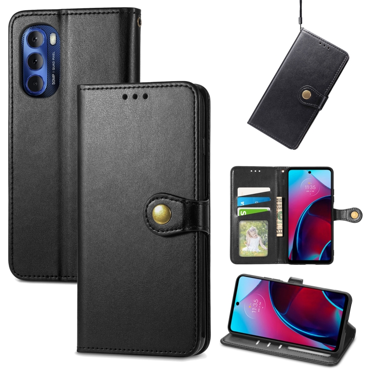 

For Motorola Moto G Stylus 2022 5G Retro Solid Color Buckle Leather Phone Case(Black)