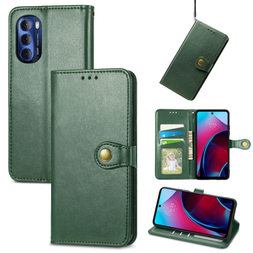 

For Motorola Moto G Stylus 2022 5G Retro Solid Color Buckle Leather Phone Case(Green)