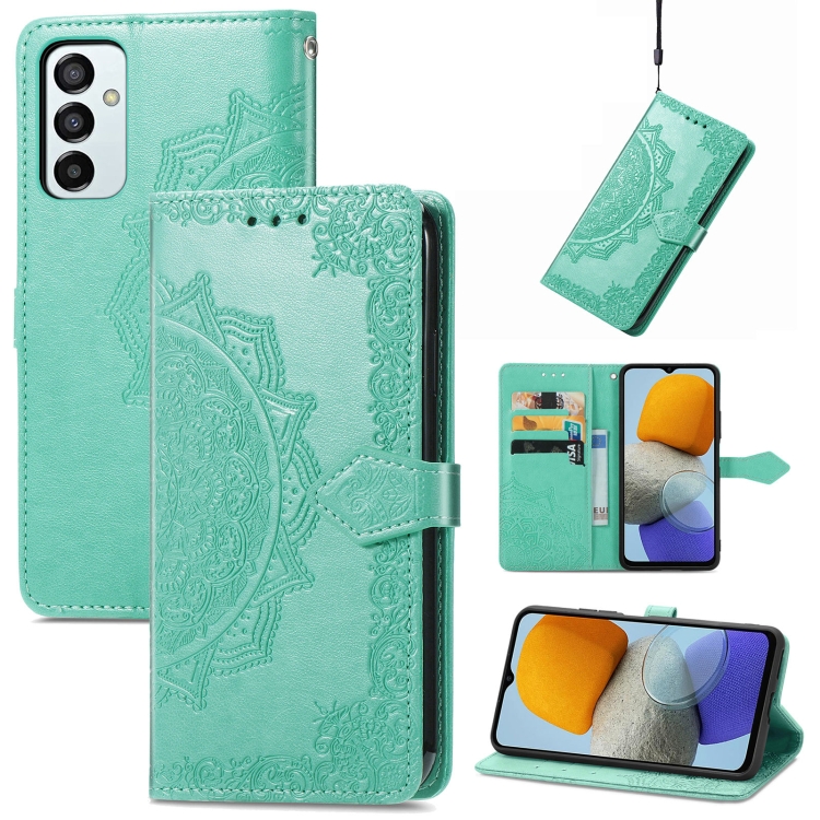 

For Samsung Galaxy M23 Mandala Flower Embossed Leather Phone Case(Green)