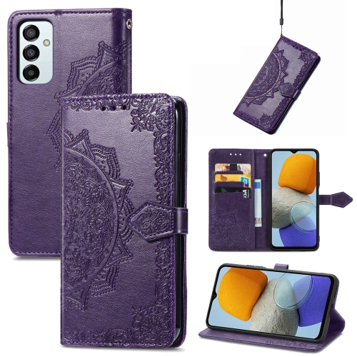 

For Samsung Galaxy M23 Mandala Flower Embossed Leather Phone Case(Purple)