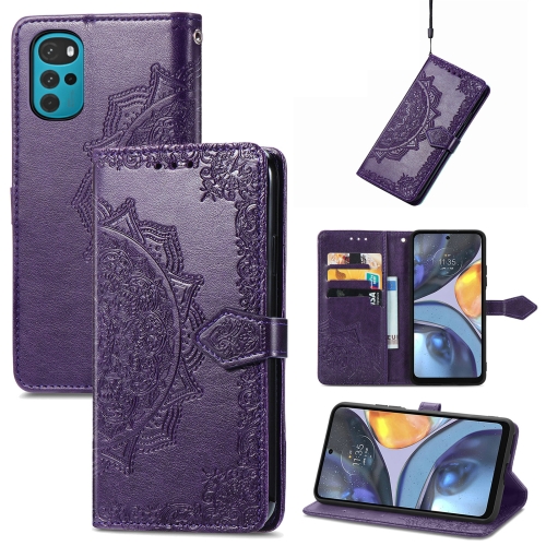 

For Motorola Moto G22 Mandala Flower Embossed Leather Phone Case(Purple)