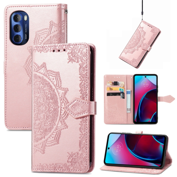 

For Motorola Moto G Stylus 5G 2022 Mandala Flower Embossed Leather Phone Case(Rose Gold)