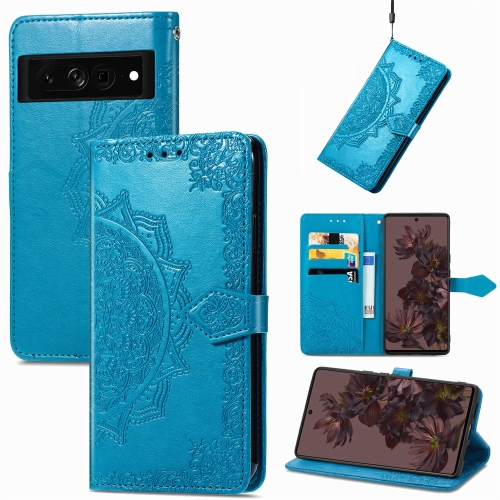 

For Google Pixel 7 5G Mandala Flower Embossed Leather Phone Case(Blue)