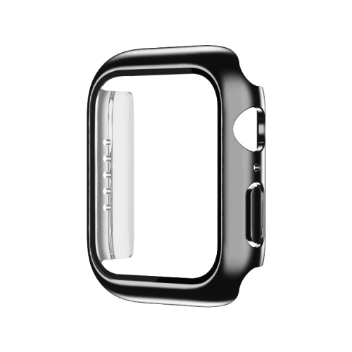 Electroplating Monochrome PC+Tempered Film Watch Case For Apple Watch Series 6/5/4/SE 44mm(Black) for iphone 15 plus pinwuyo 9h 2 5d full screen tempered glass film black