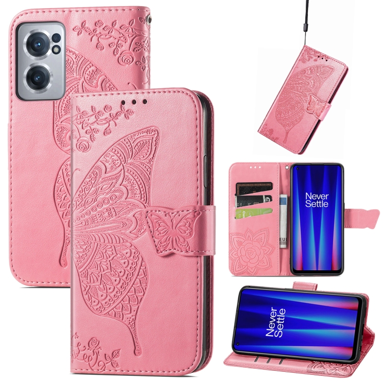 

For OnePlus Nord CE 2 5G Butterfly Love Flower Embossed Leather Phone Case(Pink)