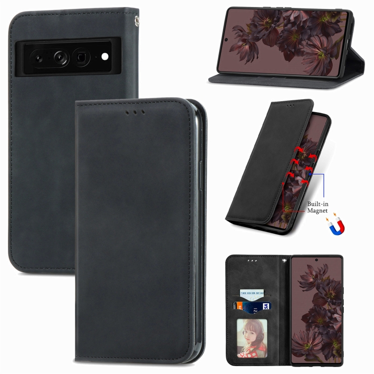 

For Google Pixel 7 Pro 5G Retro Skin Feel Magnetic Leather Phone Case(Black)