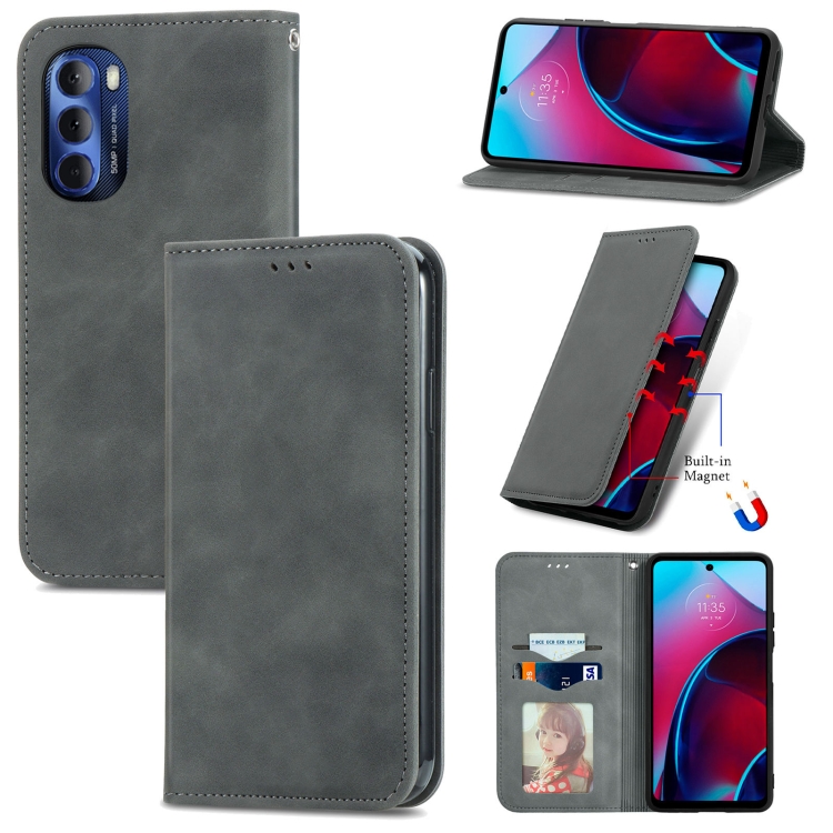 

For Motorola Moto G Stylus 5G 2022 Retro Skin Feel Magnetic Leather Phone Case(Grey)