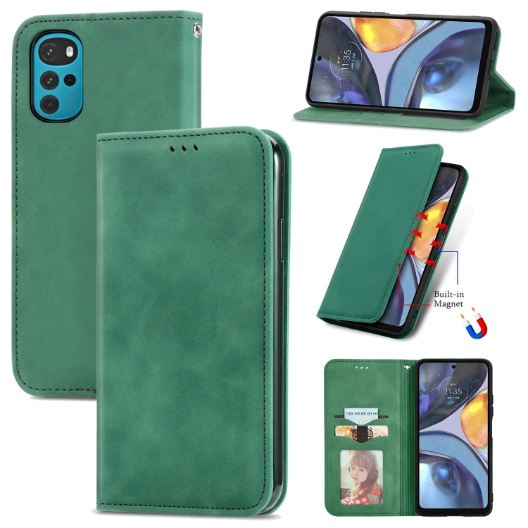 

For Motorola Moto G22 Retro Skin Feel Magnetic Leather Phone Case(Green)