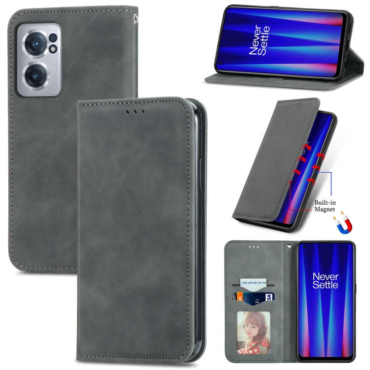 

For OnePlus Nord CE 2 5G Retro Skin Feel Magnetic Leather Phone Case(Grey)