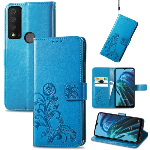 

For TCL 30 XE 5G Four-leaf Clasp Embossed Buckle Leather Phone Case(Blue)