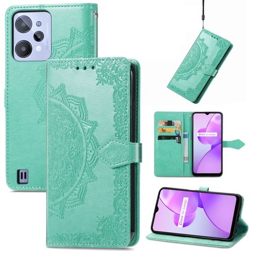 

For OPPO Realme C31 Mandala Flower Embossed Leather Phone Case(Green)