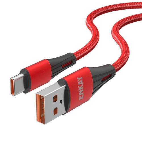 

ENKAY 66W USB to USB-C / Type-C Full Protocol 6A Fast Charging Data Cable, Length:1m(Red)