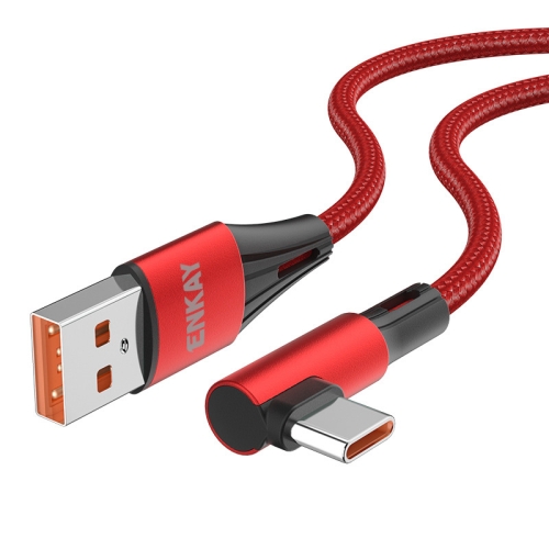 

ENKAY 66W USB to USB-C / Type-C Elbow 6A Full Protocol Fast Charging Data Cable, Length:1m(Red)