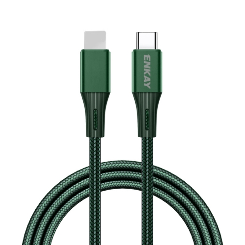 

ENKAY PD 20W 3A USB-C / Type-C to 8 Pin Fast Charging Nylon Braided Data Cable, Length:1m(Green)