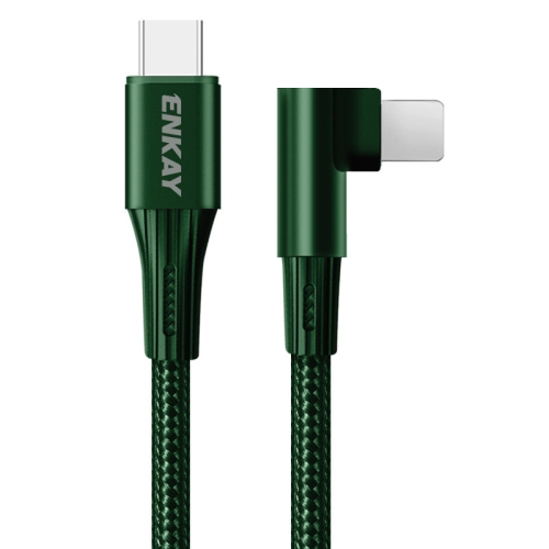 

ENKAY PD 20W 3A USB-C / Type-C to 8 Pin Elbow Fast Charging Nylon Braided Data Cable, Length:1m(Green)