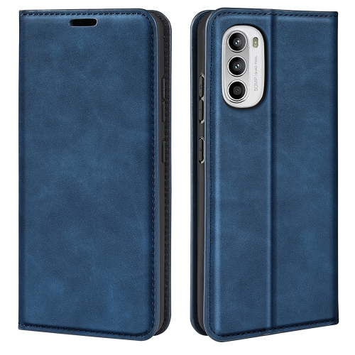 

For Motorola Moto G52 4G Retro-skin Magnetic Suction Leather Phone Case(Dark Blue)