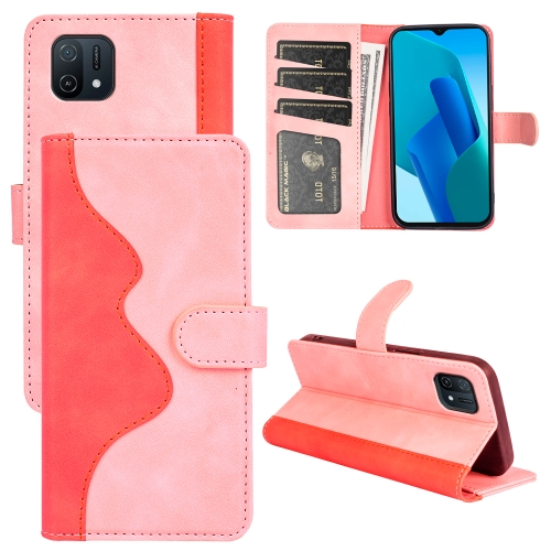 

For OPPO A16e Stitching Horizontal Flip Leather Phone Case (Pink)