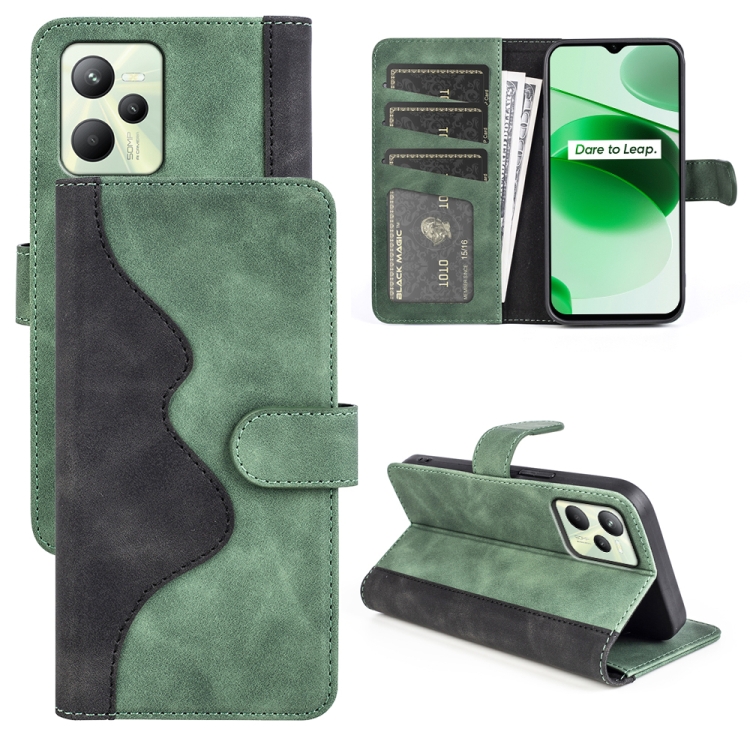 

For OPPO Realme C35 Stitching Horizontal Flip Leather Phone Case(Green)