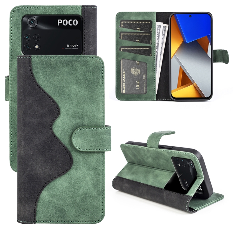 

For Xiaomi Poco M4 Pro 4G Stitching Horizontal Flip Leather Phone Case(Green)