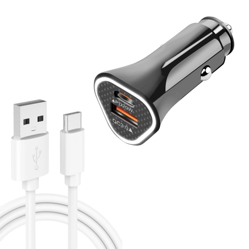 

TE-P23 38W PD 20W USB-C / Type-C + QC3. 0 USB Triangle Car Charger + USB to USB-C / Type-C Data Cable, Length: 1m(Black)