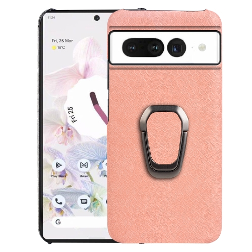 

For Google Pixel 7 Ring Holder Honeycomb PU Skin Phone Case(Pink)