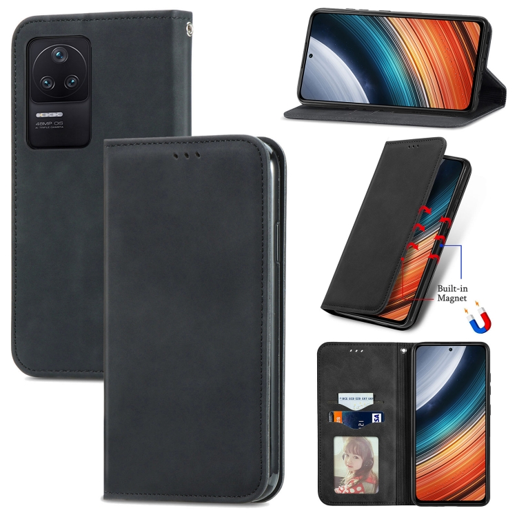 

For Xiaomi Redmi K40S Retro Skin Feel Magnetic Leather Phone Case(Black)