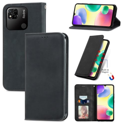 

For Xiaomi Redmi 10A Retro Skin Feel Magnetic Leather Phone Case(Black)