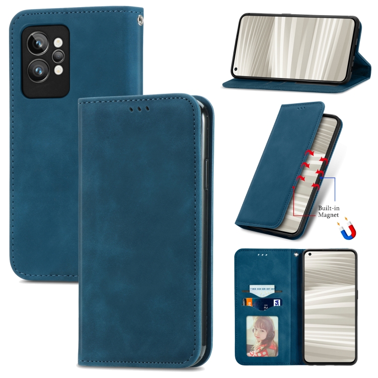 

For OPPO Realme GT2 Pro Retro Skin Feel Magnetic Leather Phone Case(Blue)