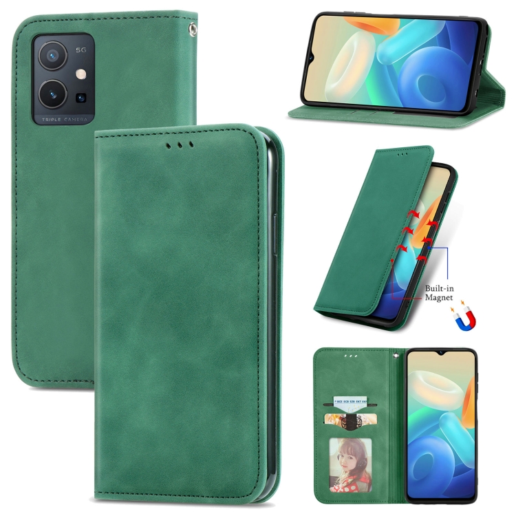 

For vivo Y55 5G Retro Skin Feel Magnetic Leather Phone Case(Green)