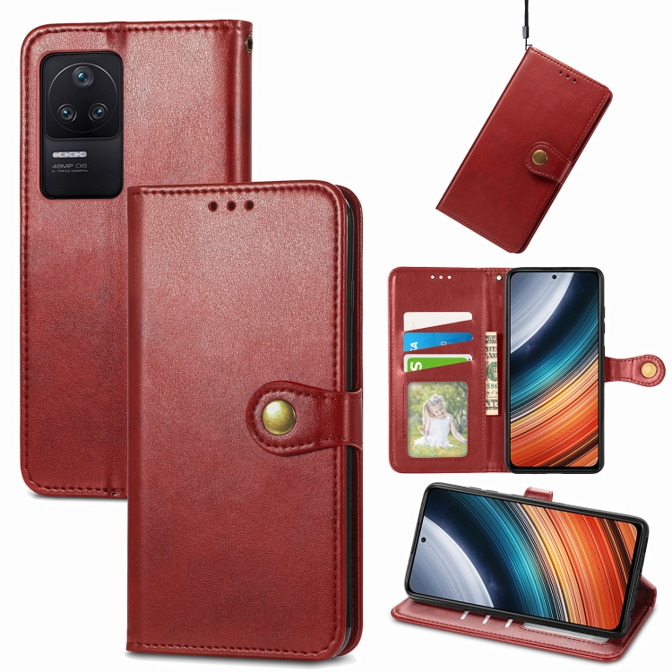 

For Xiaomi Redmi K40S Retro Solid Color Buckle Leather Phone Case(Red)