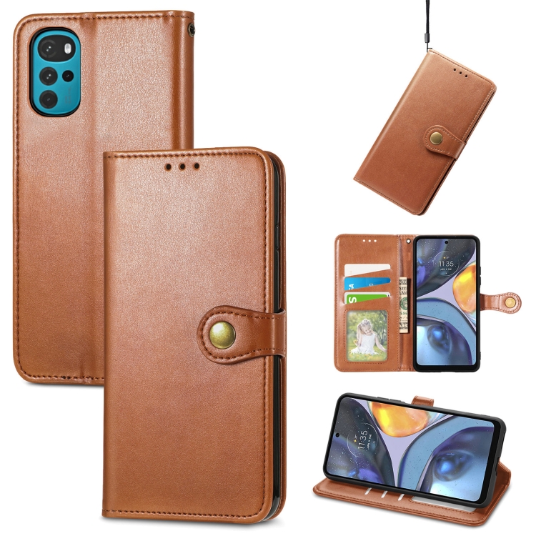 

For Motorola Moto G22 Retro Solid Color Buckle Leather Phone Case(Brown)