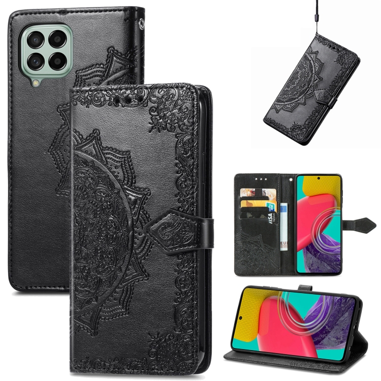 

For Samsung Galaxy M53 Mandala Flower Embossed Horizontal Flip Leather Phone Case(Black)