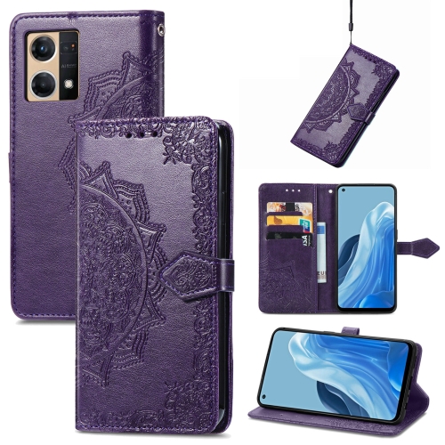 

For OPPO Reno7 4G Mandala Flower Embossed Horizontal Flip Leather Phone Case(Purple)