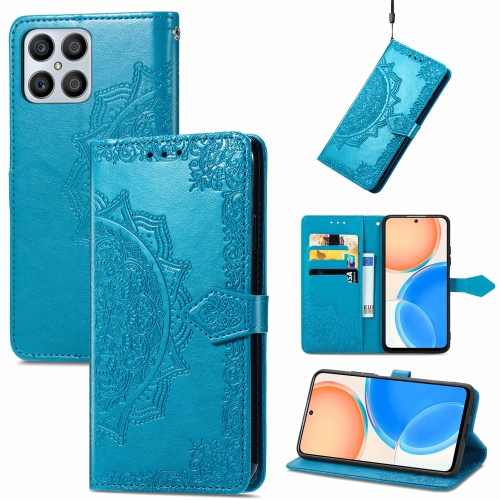 

For Honor X8 Mandala Flower Embossed Horizontal Flip Leather Phone Case(Blue)