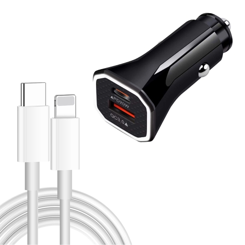 

TE-P22 38W PD USB-C / Type-C + QC3. 0 USB Car Charger with 1m USB-C / Type-C to 8 Pin Data Cable(Black)