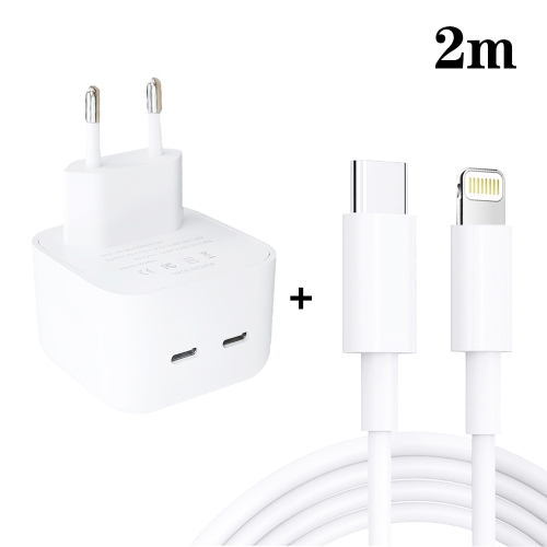 

SDC-40W Dual PD USB-C / Type-C Ports Charger with 2m Type-C to 8 Pin Data Cable, EU Plug
