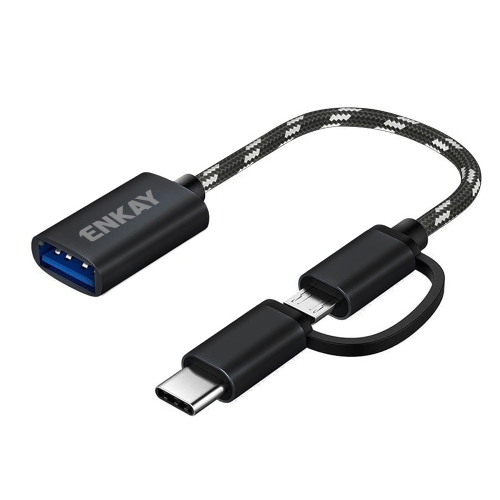 

ENKAY ENK-AT113 2 in 1 Type-C / Micro USB to USB 3.0 Nylon Braided OTG Adapter Cable(Black)