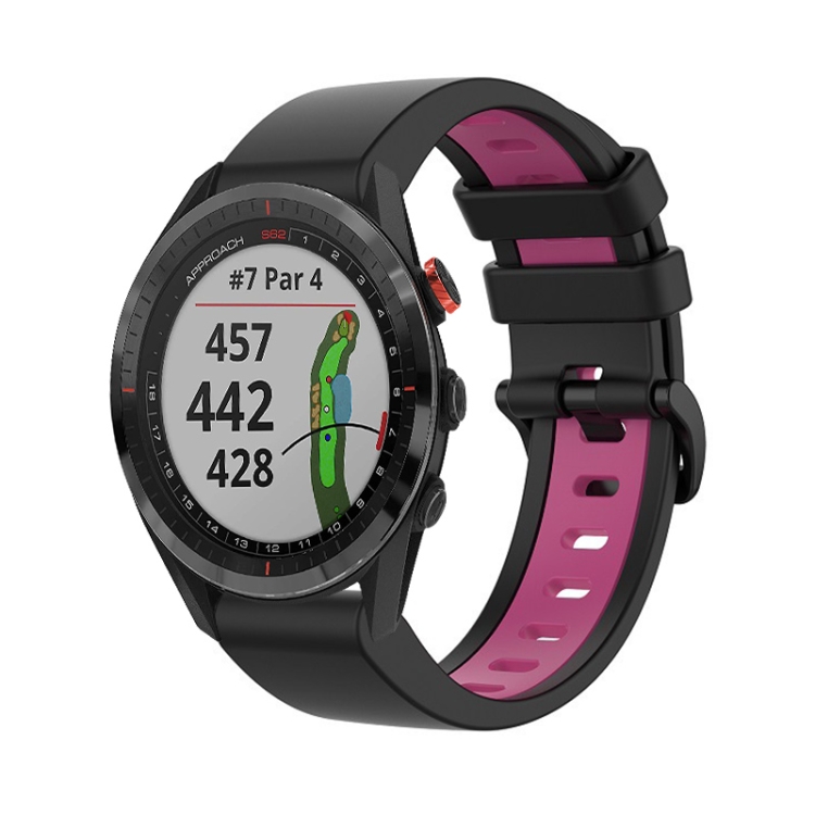 

For Garmin Approach S62 22mm Silicone Sports Two-Color Watch Band(Black+Pink)