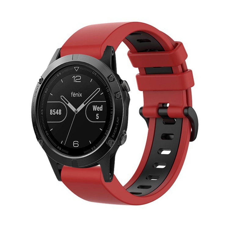 

For Garmin Fenix 5 22mm Silicone Sports Two-Color Watch Band(Red+Black)