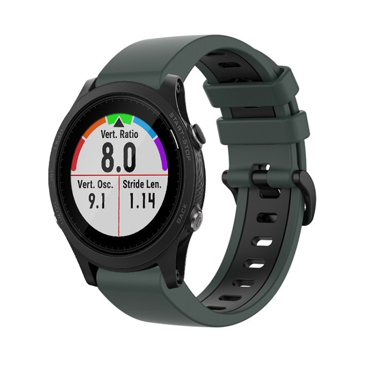 

For Garmin Forerunner 935 22mm Silicone Sports Two-Color Watch Band(Olive Green+Black)