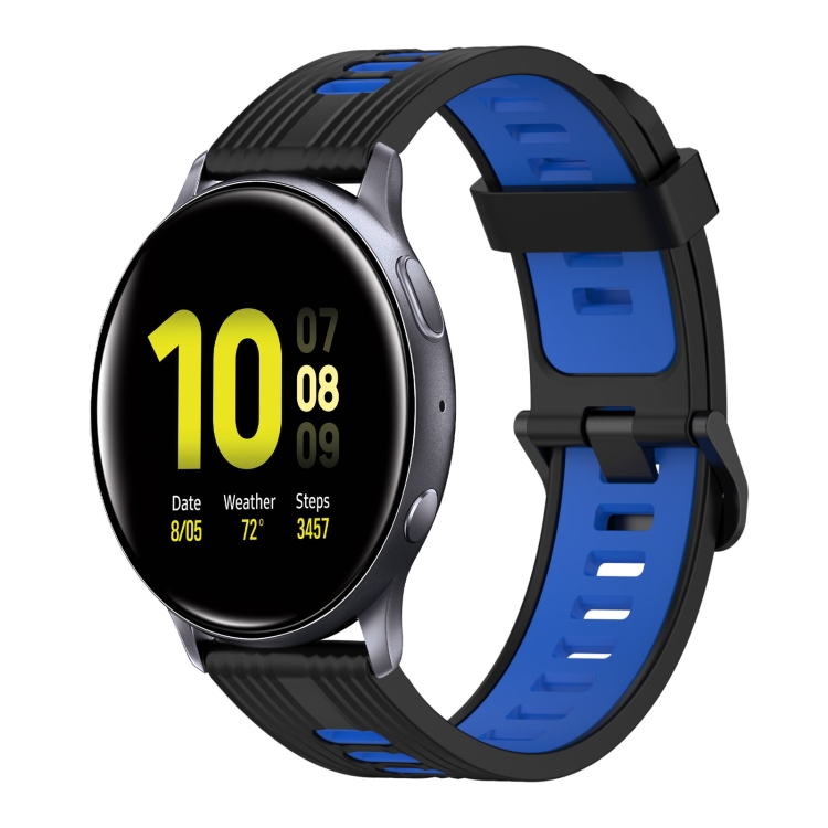 

For Samsung Galaxy Watch Active 2 40mm 20mm Vertical Pattern Two-Color Silicone Watch Band(Black+Blue)