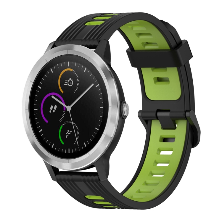 

For Garmin Vivoactive3 20mm Vertical Pattern Two-Color Silicone Watch Band(Black+Green)