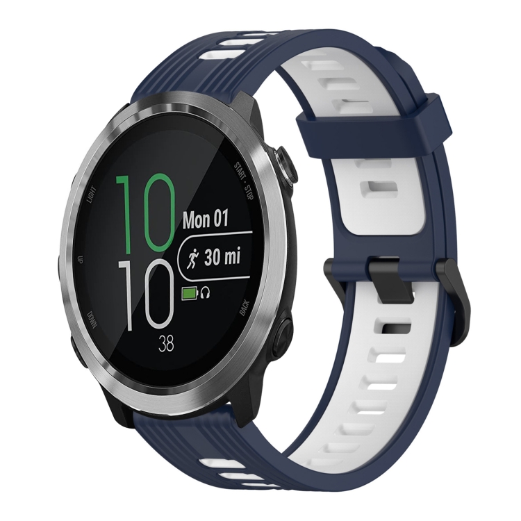 

For Garmin Forerunner 645 20mm Vertical Pattern Two-Color Silicone Watch Band(Dark Blue+White)