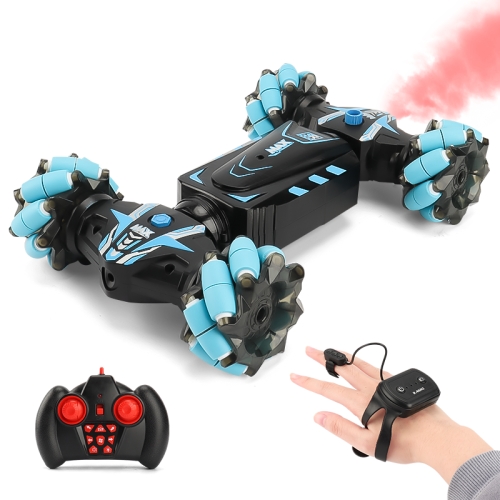 

MoFun Gesture Sensing 2.4Ghz RC Stunt Car 4WD Drift Twisted Car with Spray LED Off-Road Vehicle Sound and Light Toys（Dual remote control Blue）