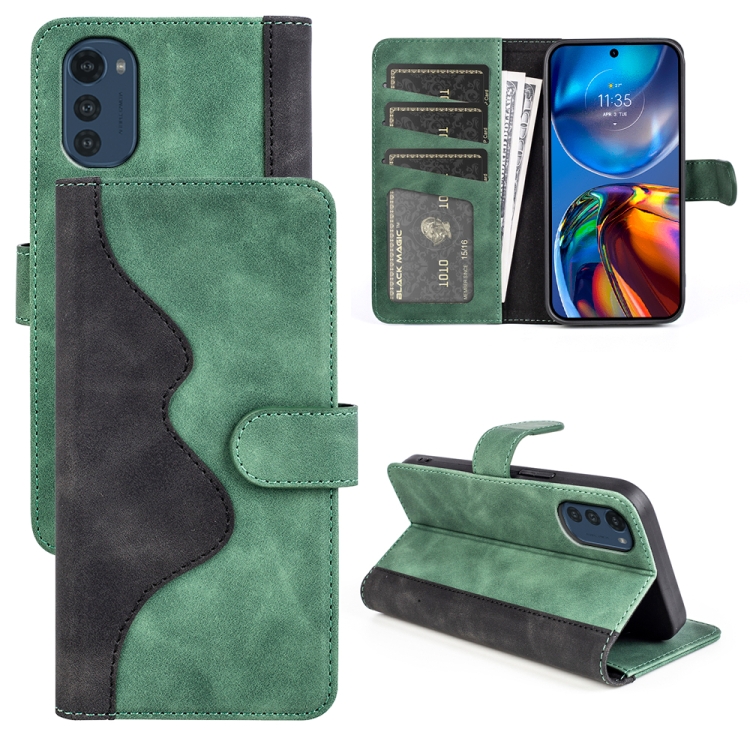 

For Motorola Moto E32 4G Stitching Horizontal Flip Leather Phone Case(Green)